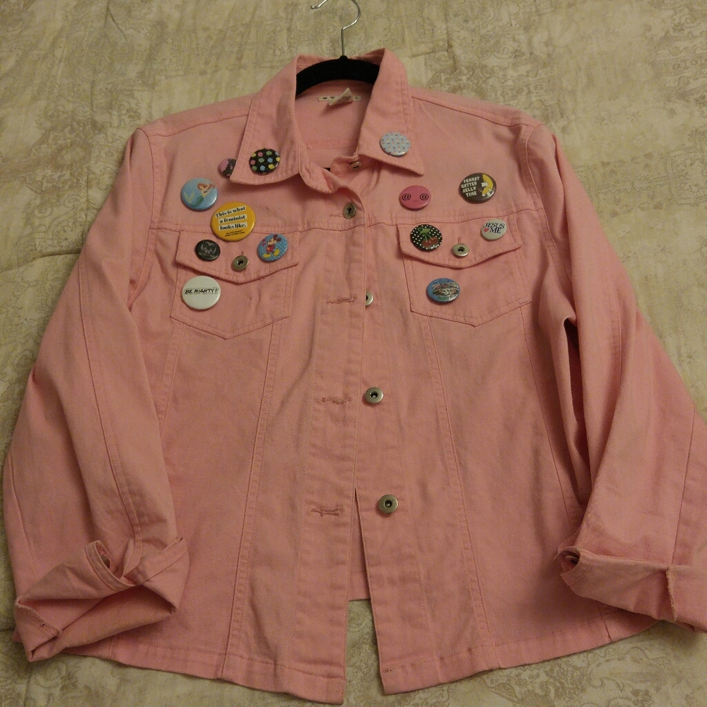 Women's Pink Denim Jacket with Buttons (Pictured) - Picture 3 of 8
